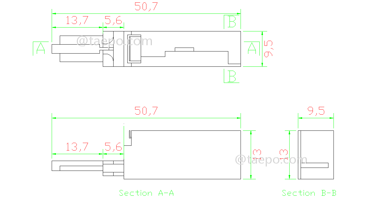Drawing for 1 pair MDF protector for LSA module against over voltage protection