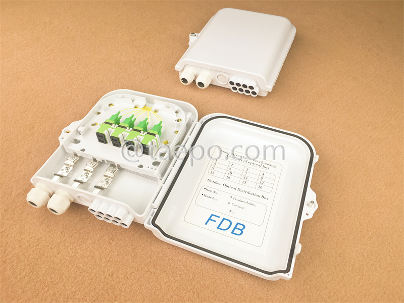 Fiber distribution box (FDB), outdoor, SC, 8 fibers, plastic housing, 220x180x50mm, without adapters, pigtails
