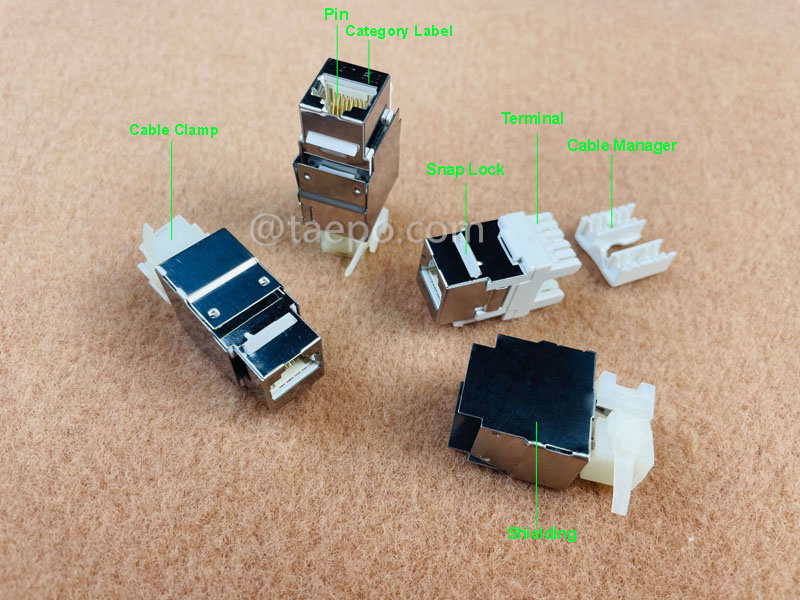 Illustration pictures for Keystone jack, CAT5E, STP, 8P8C, 180 degree, AP style