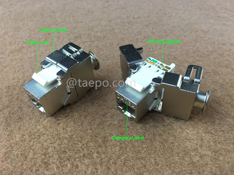 Illustration pictures for Keystone jack, CAT6A, STP, 8P8C, 180 degree, AP style