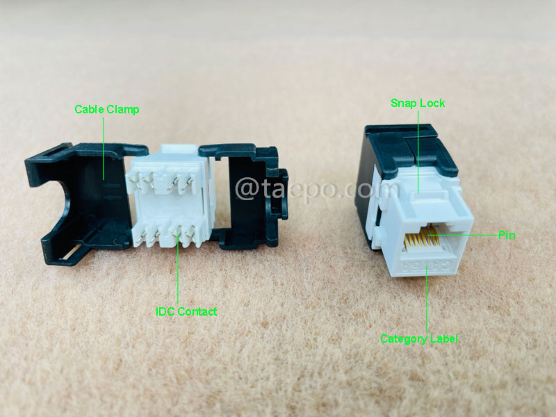llustration pictures for Keystone jack, CAT6A, UTP, 8P8C, 180 degree, AP style