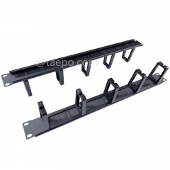 Metal cable manager, 5 plastic rings, 1U, with brush